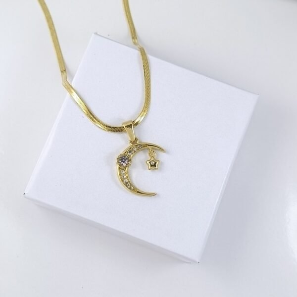 NUHA 18K Gold-Plated Crescent Pendant Snake Chain (Anti-Tarnish)