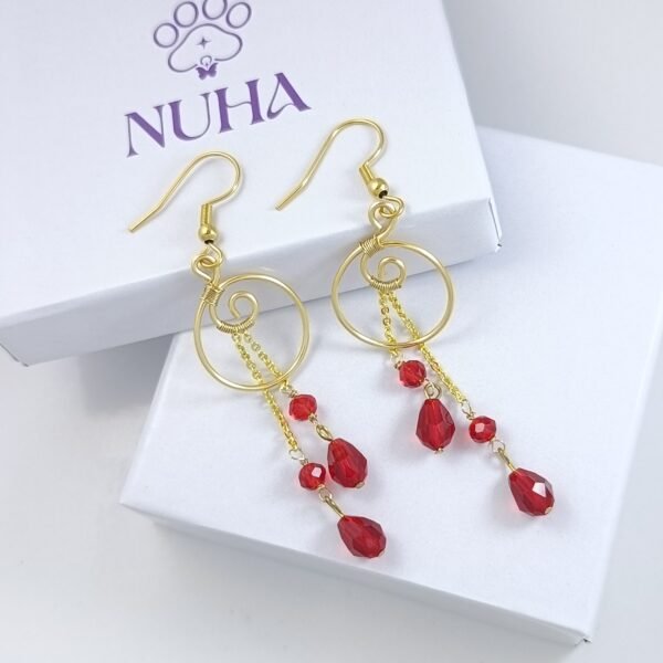 NUHA 18K Gold-Plated Red Crystal Drop Chinese Earrings (Anti-Tarnish)