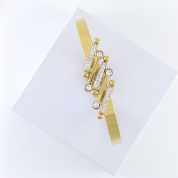 NUHA 18K Gold-Plated White Stone Bangle Bracelet (Anti-Tarnish)