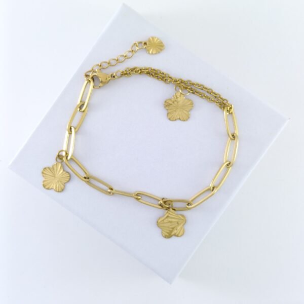 NUHA 18K Gold-Plated Korean Flower Charm Chain Bracelet (Anti-Tarnish)