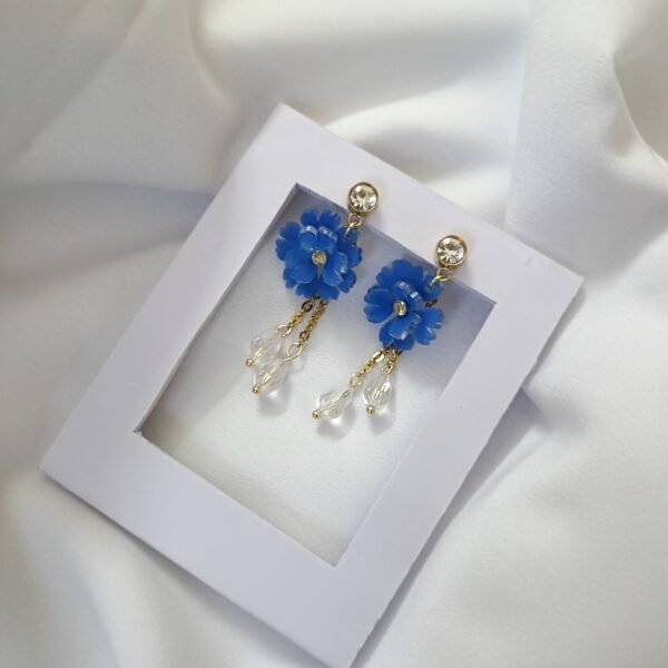 NUHA 18k GOLD PLATED CHINESE HANFU RETRO BLUE FLOWER EARRINGS (ANTI-TARNISH)