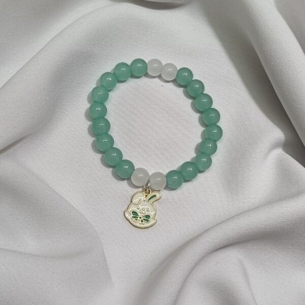 Teal Green bead Bracelet with Rabbit Charm