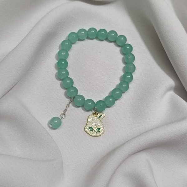 Teal Green Bead Bracelet with Rabbit Charm