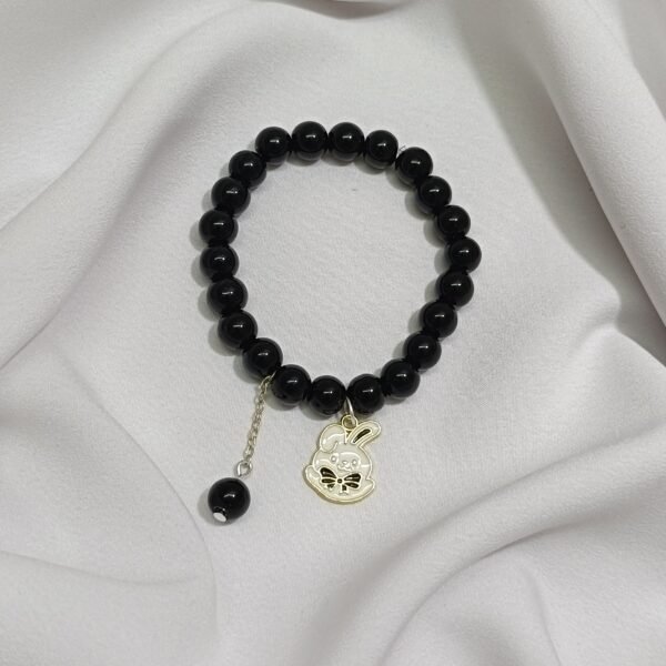 Black Bead Bracelet With Rabbit Charm