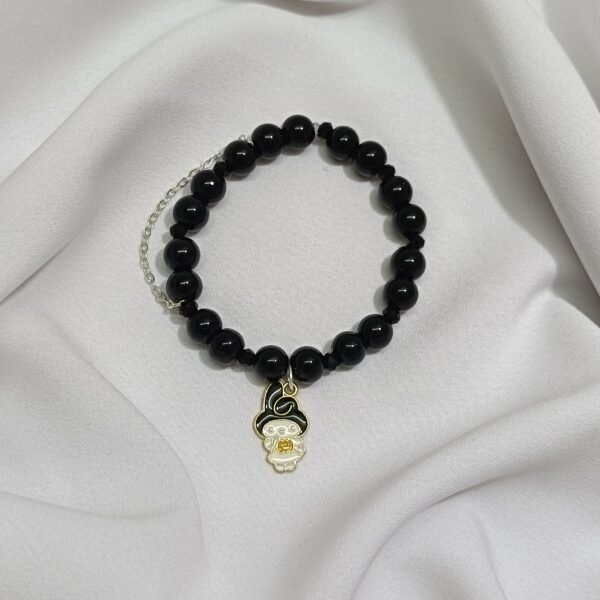 Black Bead Bracelet with Doll Charm