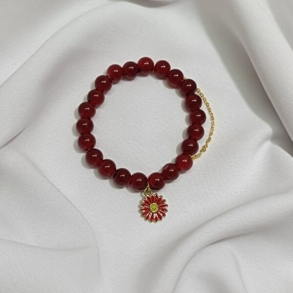 Red Color Bead Bracelet with Flower Charm