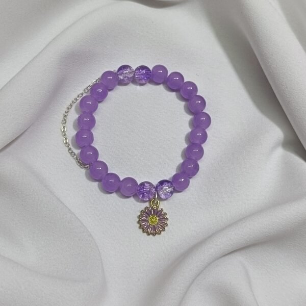 Purple Bead bracelet with Flower Charm